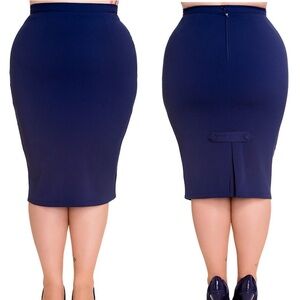 Hell bunny navy blue Joni pencil skirt